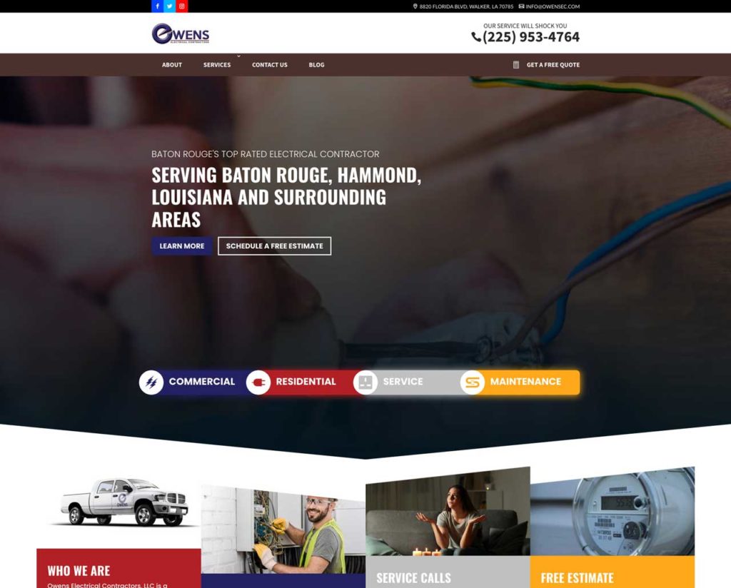 owens electrical contractors walker website screenshot
