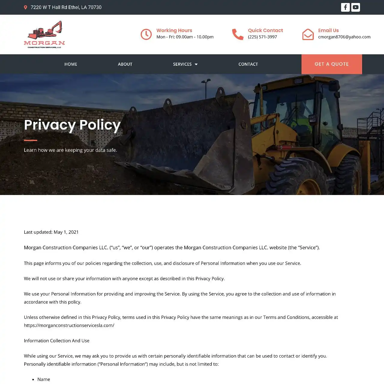 construction website https morganconstructionservicesla.com privacy policy